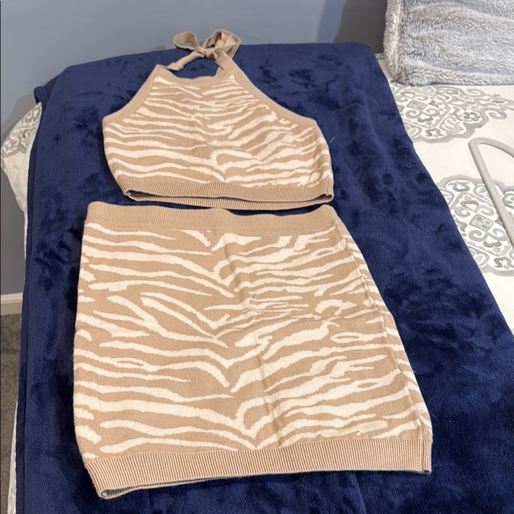 Tan and Cream Mini Pencil Skirt Set for Night Out